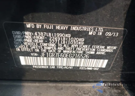 2014 Subaru Impreza Wrx Premium из США, поврежденный, VIN JF1GR7E60EG216526